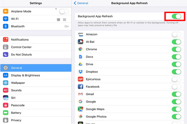 turn off background app refresh to improve ipad battery life