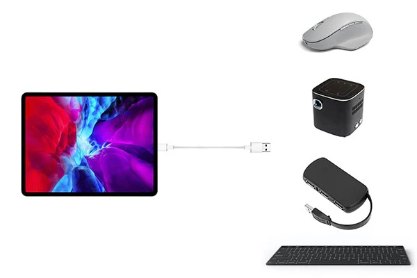 iPad Pro 2020 connecting to peripheral devices via USB-C port