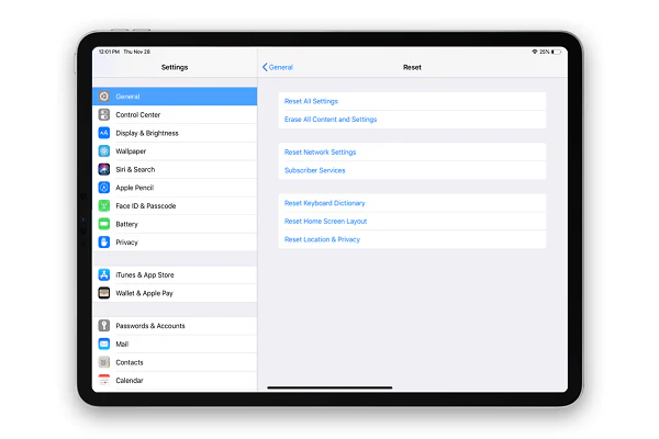 reset or erase all settings if your iPad battery drains fast